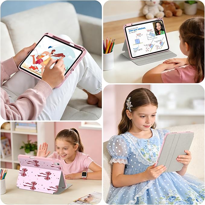 Supveco Case for iPad (A16) 11th Generation 11 inch (2025)iPad 10th Generation 10.9 inch (2022) with Pencil HolderPremium Folio Stand Case with Soft TPU Back CoverAuto Wake/Sleep-Red Bows