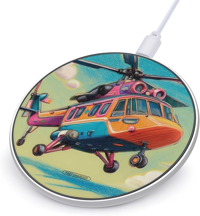 Colorful Helicopter Flying Fast Portable Charger 10W Funny Graphic Phone Charging Pad with USB Cable