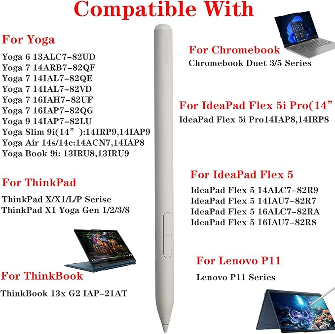 Stylus Yoga Pen for Lenovo Yoga Pen (4X81Q95846)Yoga Stylus (WE05/ US501/US502) forLenovo Yoga 6/7i/9i/Book 9i ThinkPad P/X1 Series ThinkBook Chrome3/5 SeriesIdeaPad Flex Series(White)