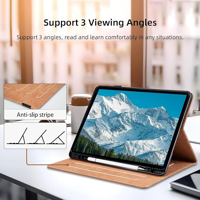Case for Samsung Galaxy Tab S10 FE Plus 13.1 Inch 2025 Model(SM-X620/X626B) - Multi-Angle Viewing Stand Cover with Pocket and Magnetic Clasp PU Leather Business Folio Protective Case Brown