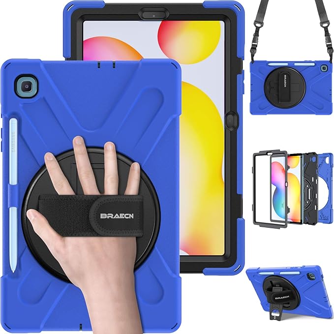 BRAECN for Samsung Galaxy Tab S6 lite Case 10.4 inch 2024/2022Rugged Shockproof Case with 360 Rotating Hand Strap&ampKickstand Shoulder Strap S Pen Holder for Samsung Galaxy Tab S6 Lite Tablet