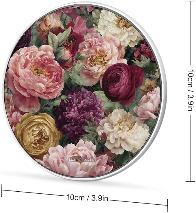 Roses Peonies Buttercup Fast Portable Charger 10W Funny Graphic Phone Charging Pad with USB Cable