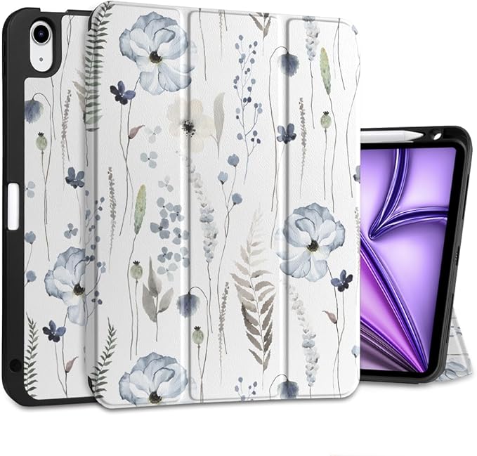 DONGKE for iPad Air 11 Inch Case M4 2026 / M3 2025 / M2 2024 &amp iPad Air 5th 2022 / 4th Gen 2020 10.9 Inch Ultra Thin Soft TPU Back Cover with Pencil Holder Support Auto Wake/Sleep Blue Flowers