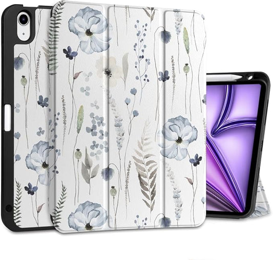 DONGKE for iPad Air 11 Inch Case M4 2026 / M3 2025 / M2 2024 &amp iPad Air 5th 2022 / 4th Gen 2020 10.9 Inch Ultra Thin Soft TPU Back Cover with Pencil Holder Support Auto Wake/Sleep Blue Flowers