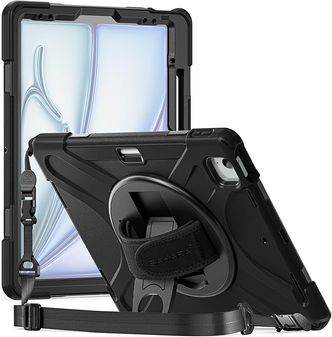 Sahara for iPad Air 13-inch (M4 2026 / M3 2025 / M2 2024) Case - Heavy-Duty Protective Cover with Screen Protector Kickstand Rotating Hand Strap &amp Shoulder Strap Raider-X Series