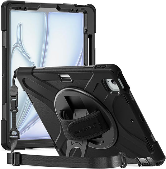 Sahara for iPad Air 13-inch (M4 2026 / M3 2025 / M2 2024) Case - Heavy-Duty Protective Cover with Screen Protector Kickstand Rotating Hand Strap &amp Shoulder Strap Raider-X Series