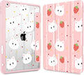 for iPad 9th Generation with Pencil Holder iPad 8th/7th Gen Case 10.2-inch [Built in Pencil Holder] Trifold Stand Auto Wake/Sleep Clear TPU Protection Back Cover Cat Strawberry