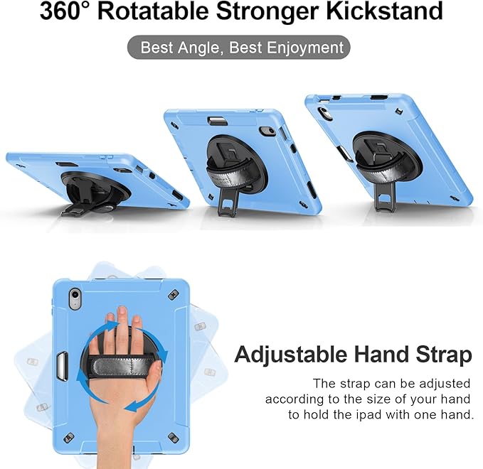 Case for iPad (A16) 11th/10th Generation Case: Protective Cover for iPad 11th Gen 11 Inch 2025 &amp10th Gen 10.9 2022 with Screen Protector- Stand- Shoulder Strap- Handle- Pencil Holder-Light Blue