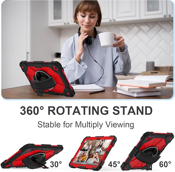 Case for Galaxy Tab A11+ Plus 2025/ A9+ 2023 11 Inch Rugged Samsung Tab A11 Plus Case Galaxy A9+ Tablet Cover with 360 Rotating Hand Strap Stand Shoulder Strap Screen Protector Black Red