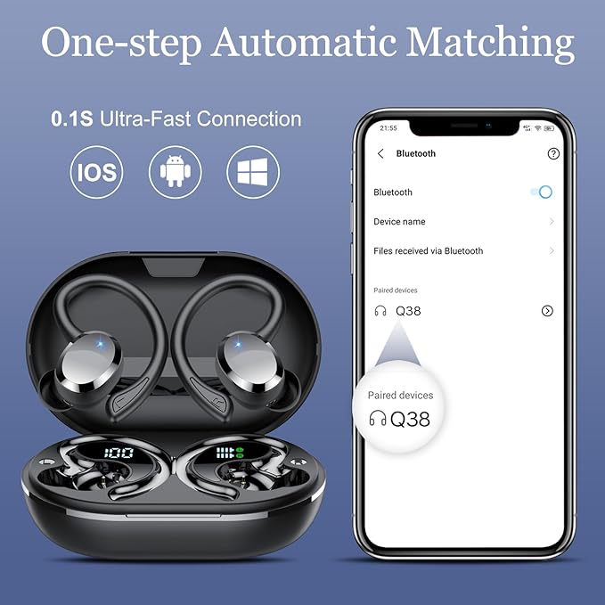 Ear Buds Wireless Bluetooth Earbuds Bluetooth 5.4 Headphones 68hrs Playtime Sport Earphones with LED Display ENC Noise Cancelling Mic IPX7 Waterproof Earbuds with Hook for Sports/Workout/Running