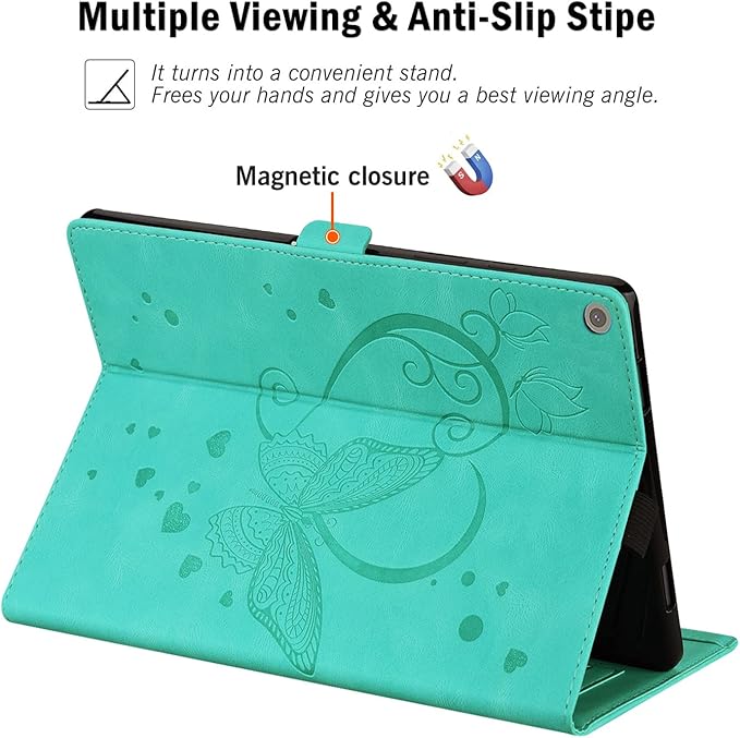 Case for Fire HD 10 Tablet 9th/7th/5th Generation 2019/2017/2015 Release Multiple Angles Viewing Stand Cover Soft TPU Back Cover with Pen Holder and Auto Wake/Sleep Green
