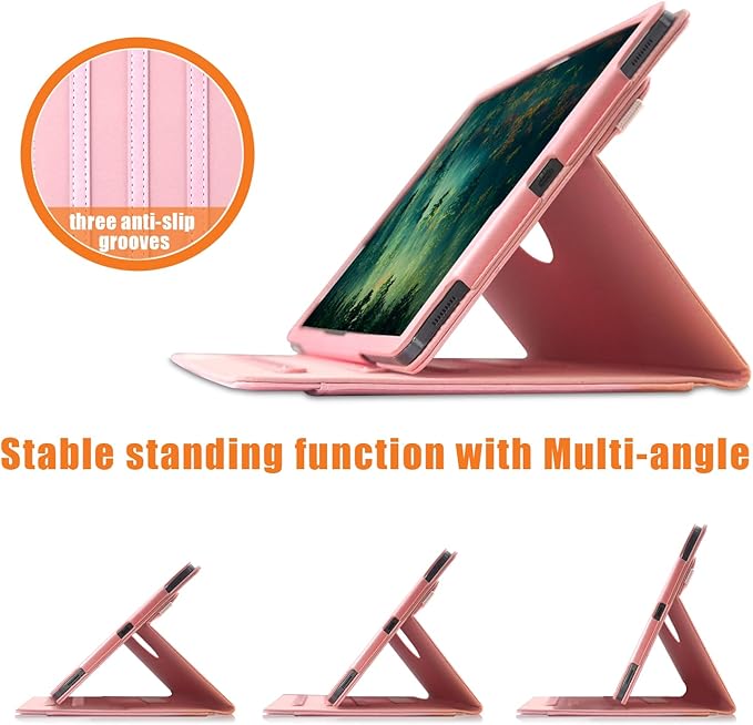Case Compatible with Tablet Samsung Galaxy Tab S9 FE Plus S9 Plus S8 Plus S7 FE S7 Plus 12.4 InchCover 360° Rotating Stand PU Leather for Galaxy Tab S9 FE+ S9 + S8+ S7+ 12.4Pink