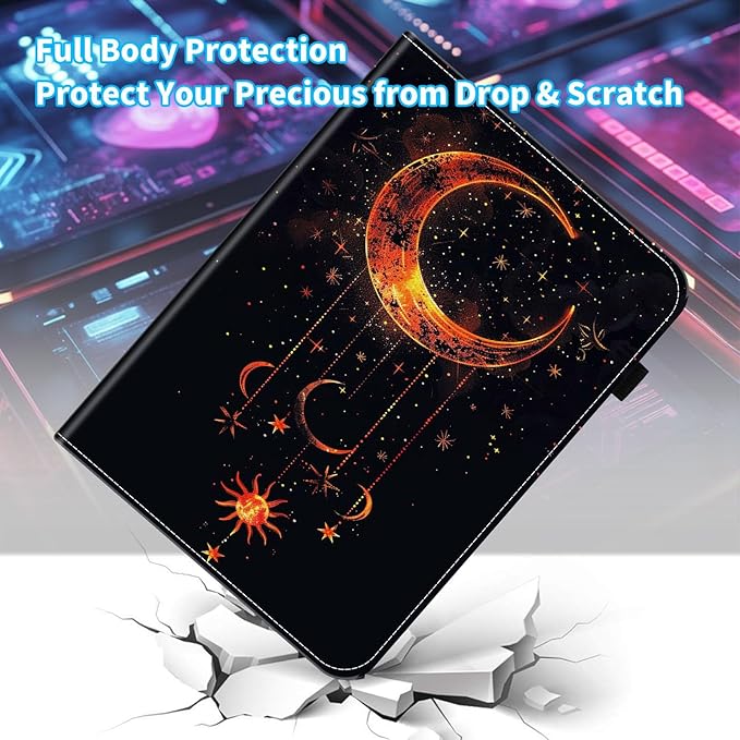 Case for Samsung Galaxy Tab S9 FE 5G 10.9 Inch/Galaxy Tab S9 11 Inch 2023Card Slot PU Leather TPU Case Pen Holder Auto Wake SleepMoon Sun