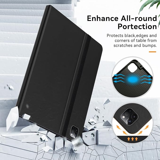 Case for New iPad Pro 12.9 inch 6th/5th/4th/3rd Generation 2022/2021/2020/2018 12.9'' ipad Pro Leather Folio Protective Cover 6/5/4/3 Gen with Pencil Holder Auto Wake/Sleep Brown Black