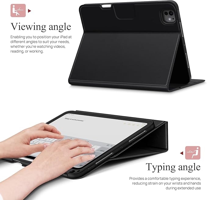 auaua Case for iPad Pro 13 Inch (M5/M4) 2025/2024 with Pencil Holder and Pocket Multiple Viewing Angles Magnetic Closure Auto Sleep/Wake (Black)
