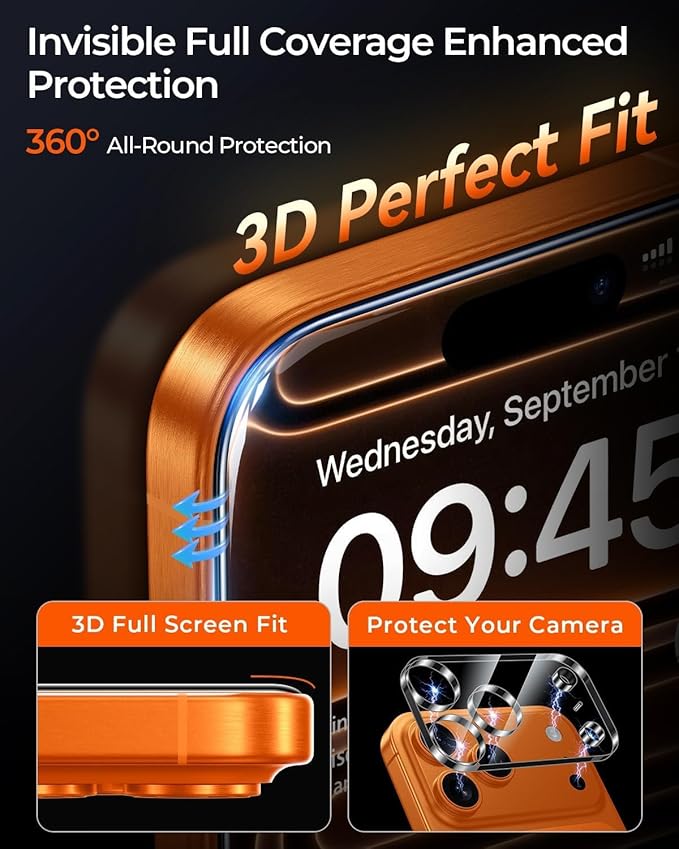 MRGLAS TOP 9H+ Glass 2+2 Packs for iPhone 17 Pro Screen Protector with Camera Lens Protector [Zero Bubble Auto-Dust Removal] [10X Military Protection] 17 Pro 6.3'' Tempered Glass Full Edge Coverage