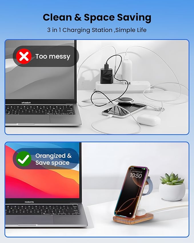 3 in 1 Wireless Charging Wireless Charger Stand for Multiple Apple Devices Wireless Charger for iPhone 17 16 15 14 13 12 11 Pro Max XS XR 8 Apple Watch 11 9 8 7 6 SE 5 4 3 2 AirPods 3/2/Pro