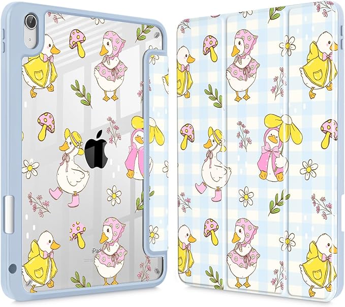 Case for iPad (A16) 11th Generation 11 Inch (2025) iPad 10th Generation 10.9 Inch (2022) Shockproof Cover with Clear Transparent Back Shell &amp Pencil Holder Cartoon Duck