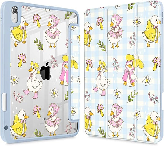 Case for iPad (A16) 11th Generation 11 Inch (2025) iPad 10th Generation 10.9 Inch (2022) Shockproof Cover with Clear Transparent Back Shell &amp Pencil Holder Cartoon Duck