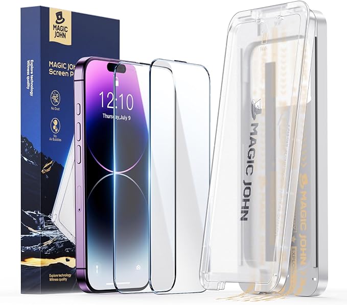 MAGIC JOHN 2 Pack for iPhone 14 Pro Max Screen Protector with Shatterproof Tempered Film Auto Dust-Elimination Bubble Free &amp HD Clear Easy Installation for iPhone 14 Pro Max/6.7 Inch