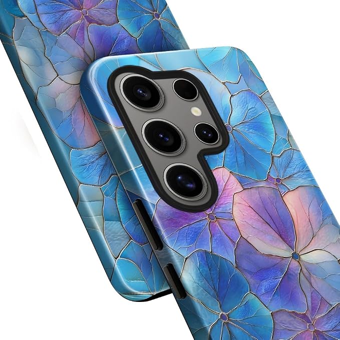 Blue Hydrangea Floral Stained Glass Aesthetic