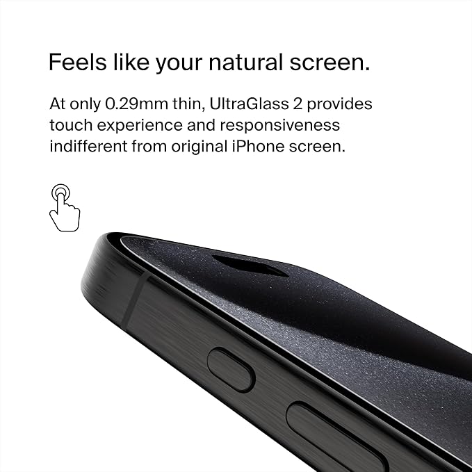 Belkin ScreenForce UltraGlass 2 Treated iPhone 15 Pro Screen Protector - Scratch-Resistant 9H Hardness Tested Glass w/Slim Design - Includes Easy Align Tray for Bubble-Free Application
