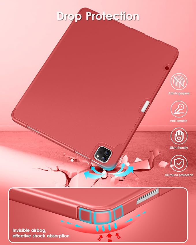 DTTO for iPad Air 13 Inch Case M4/M3/M2 2026/2025/2024 iPad Pro 12.9 Inch Case (6th/5th/4th/3rd Gen) Smart Slim Trifold Stand Soft Cover with Pencil Holder Red