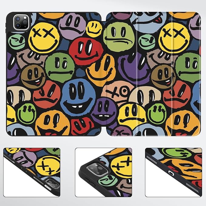 Mektron Case for M5/ M4 iPad Pro 11 inch 2025/2024 with Pencil Holder Compatible Models: A3357/A3358/A3359/A2836/A2837/A3006 Tablet Cover with Soft TPU Back Cover Smiling Face