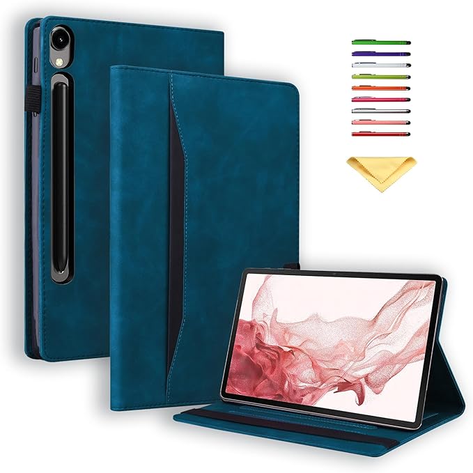 Case for Samsung Galaxy Tab S10 FE+/S10 FE Plus 13.1 Inch 2025 Model (SM-X620/SM-X626B) with Pencil Holder/Pocket/Card Slots Folio Stand PU Leather TPU Back Shockproof Wallet Cover Blue