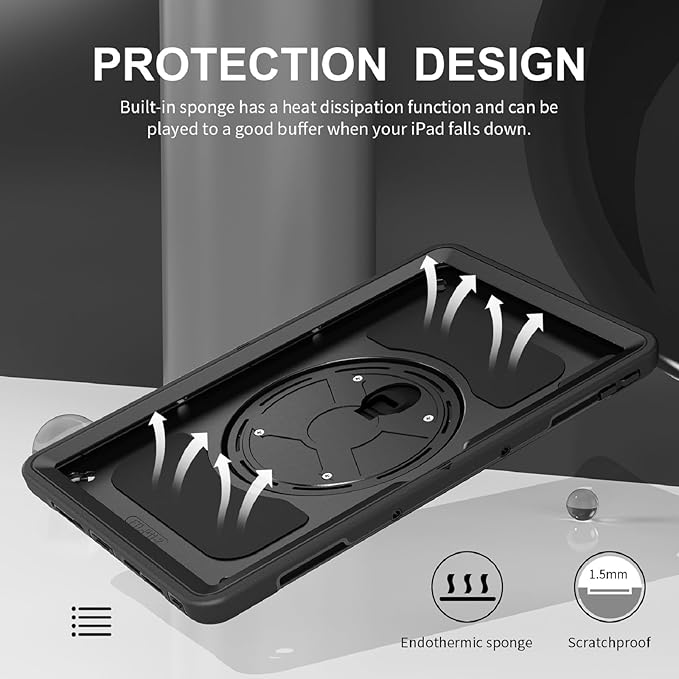 Junfire Protective Case for Lenovo Tab P11 2nd Gen 11.5-inch 2023 Shockproof Rugged Lenovo P11 Gen2 Case TB350FU/TB350XU with 360°Rotating Kickstand/Hand Strap/Shoulder Strap-Black