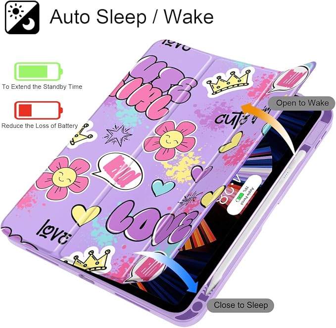 May Chen for iPad Air 11-inch M4/M3/M2 (2026/2025/2024) iPad Air 5th/4th 10.9 Inch - Shockproof Cover with Clear Back Shell &amp Penceil Holder Auto Wake/Sleep Stand Cover Cute Girl Pattern