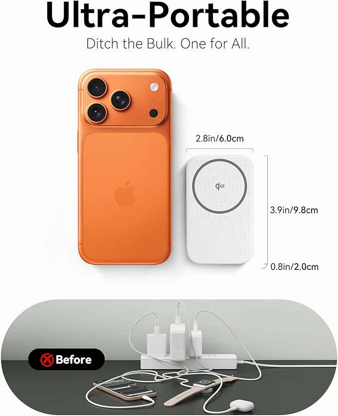 INIU Foldable Magnetic Wireless Charger Qi2 Certified 3-in-1 Travel Charging Station with 15W Fast Charge - Compatible with Mag-Safe for iPhone 17/16/15 Series Apple Watch AirPods (White)