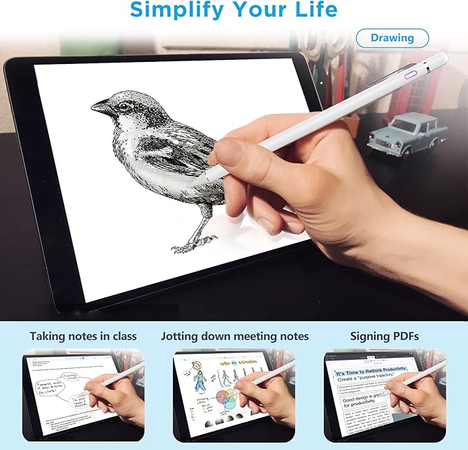 Stylus Pen for iPad Pencil for iPad Pro 12.9/11/10.5/9.7 Inch Air 5/4/3/2/1 iPad 10/9/8/7/6/5/4 Mini 6/5/4/3/2 Generation Alternative Digital Stylist for Touch Screens (Jet White)