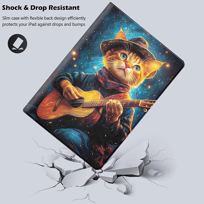 Tablet Case for iPad 10.5 Inch iPad Pro(2017)/iPad Air 3 with Magnetic Auto Wake/Sleep and Multi-Angle Adjustable Stand Cover - Cat Playing Guitar