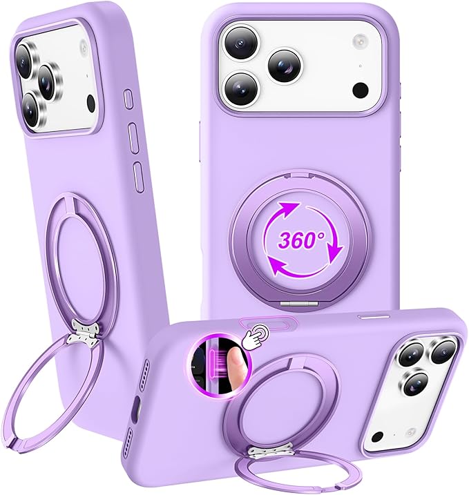 STERKER 360° Rotatable Stand Compatible with iPhone 17 Pro Case with Magnetic [Military Grade Drop Tested][Adjustable Kickstand] Ring Holder Silicone Slim Back Soft Edge Purple