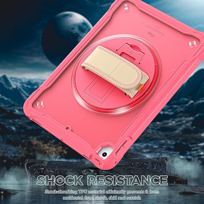 ProCase Rugged Case for iPad 9.7 Inch 5th 6th Gen/iPad Air 2 / iPad Pro 9.7 Case Heavy Duty Shockproof Rugged Cover with Hand Strap 360 Degree Rotatable Kickstand Protective for iPad 9.7 -Melonpink