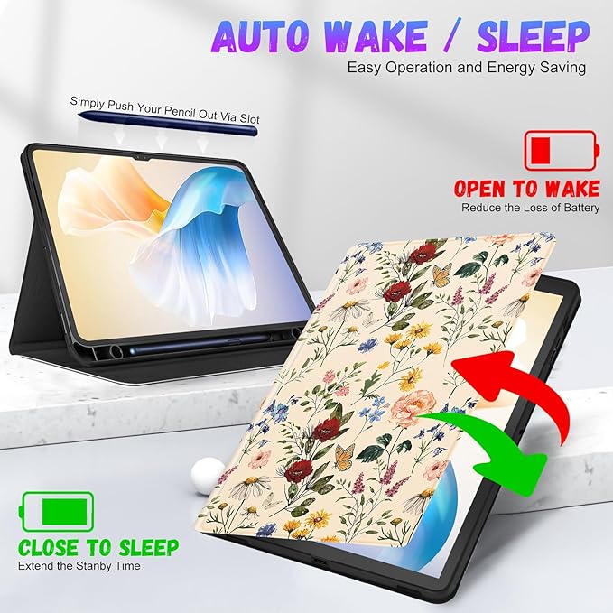 for Samsung Galaxy Tab S8 Ultra/Tab S9 Ultra Case 14.6 Inch 2022/2023 for Women Girls Cute Folio Cover with Pencil Holder Girly Kawaii Flower Floral Pretty Tablet Cases for S9 Ultra/S8 Ultra