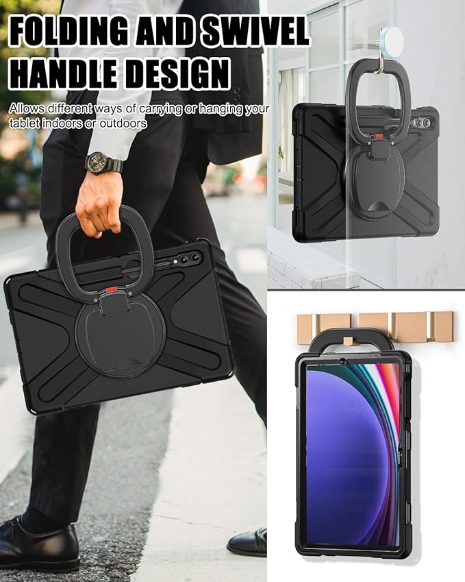 BRAECN Case for Samsung Galaxy Tab S10+/S9 FE+/S9+ Plus 12.4 Inch Heavy Duty Silicone Case with Screen Protector S Pen Holder Stable KickstandShoulder Strap for Galaxy Tab S8+/S7 FE/S7+ Black