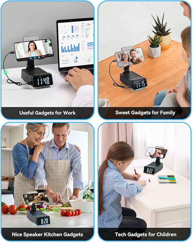 Father's Day Gifts for Dad Birthday Gifts for Men 7 in 1 Phone Stand Bluetooth Speaker with Alarm Clock Wireless Charger Light USB Playback &amp Hands-Free Calling
