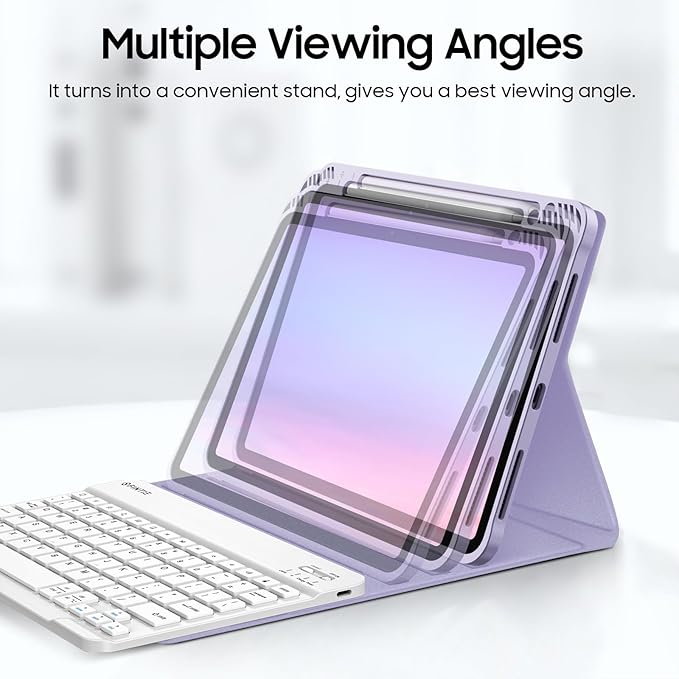 Fintie Keyboard Case for iPad Air 11-inch M4/M3/M2 (2026/2025/2024) iPad Air 5th/4th Generation (2022/2020) 10.9 Inch - Soft TPU Cover w/Magnetically Detachable Bluetooth Keyboard Lilac Marble