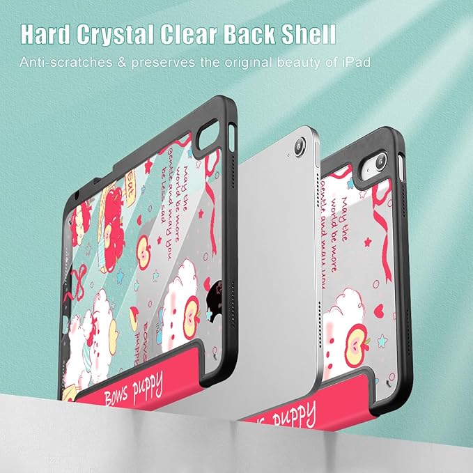 Mektron for 11th Generation iPad 11-inch A16 chip 2025 Cover with Pencil Holder Fit 10th Generation iPad 10.9-inch A14 chip 2022 Shockproof Clear Shell Cute Puppy