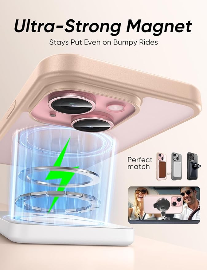 MAGIC JOHN 360° Rotatable Magnetic Invisible Stand for iPhone 14/iPhone 13 Case [Anti-Slip Grip] [Compatible with MagSafe] 16FT Shockof for iPhone 14/13 Case with Kickstand Gold
