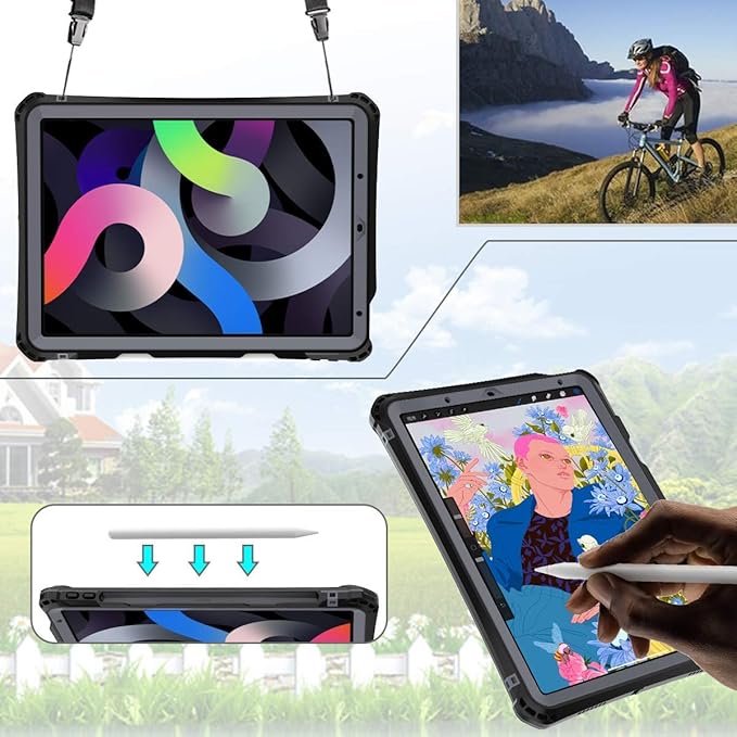 Shellbox Case for iPad Air 4th/5th Generation 2022-2020 Waterproof Dustproof Shockproof Case with 360° Full-Body ProtectionLanyard and Kickstand