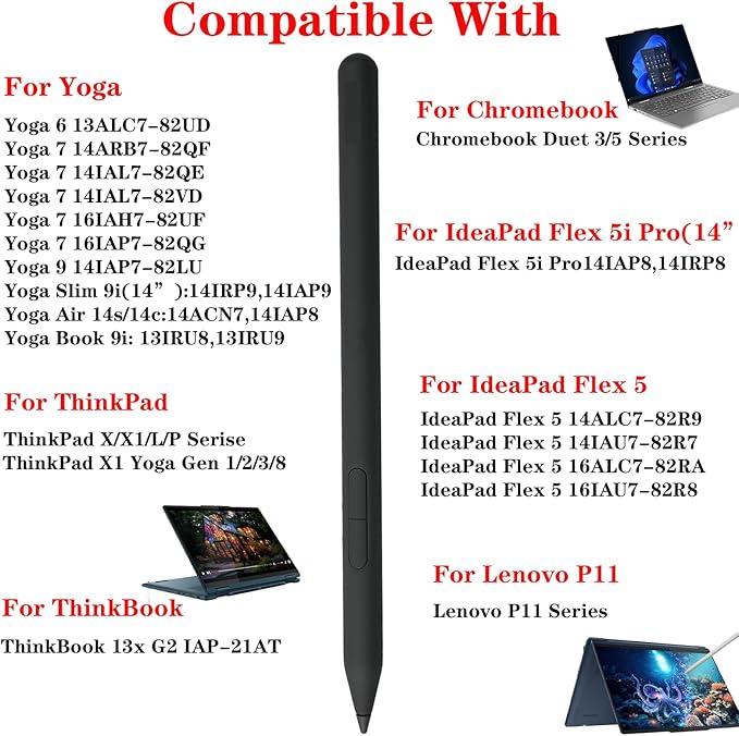 Stylus Yoga Pen for Lenovo Yoga Pen (4X81Q95846)Yoga Stylus (WE05/ US501/US502) for Lenovo Yoga 6/7i/9i/Book 9i ThinkPad P/X1 Series ThinkBook Chrome3/5 SeriesIdeaPad Flex Series -Black