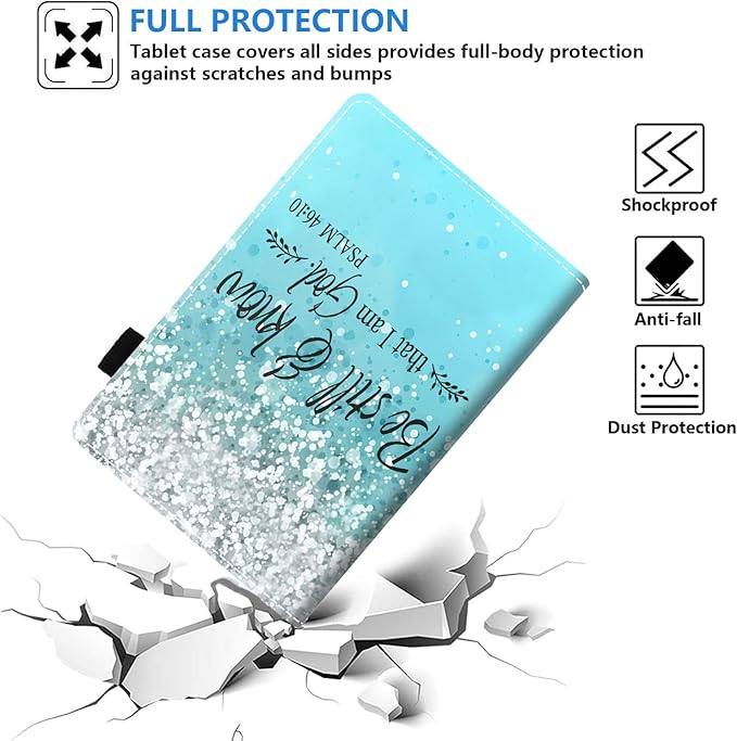 Case for Kindle Fire HD 10/Fire HD 10 Plus Tablet 10.1 inch (11th Generation 2021 Released) - Blue Background Bible Verse Psalm 46:10 Design Slim PU Leather Cover with Auto Sleep Wake