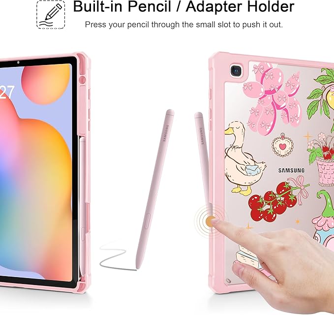 Mektron Case for Samsung Galaxy Tab S6 Lite 10.4 Inch 2024/2022/2020 with S Pen Holder Multi-Angle Viewing with Shockproof Cover Clear Shell + Trifold Stand + Auto Wake/Sleep Y2K Clipart