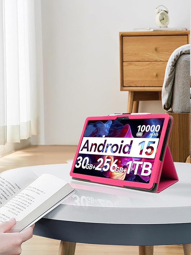 for Urao G140L 2025 14 Inch Android Tablet CaseBOVUGAC Folding Stand Protective Cover with Pencil Holder and Wrist StrapFull Protection Premium PUScratch Resistant(Rose Red)