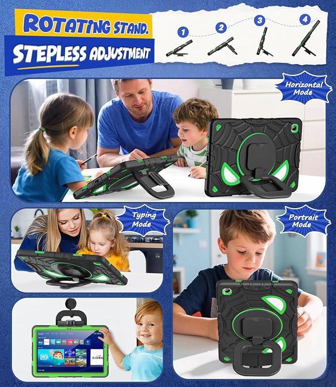 Grifobes Case for Samsung Galaxy Tab A11+ / A9+ Plus 11 inch 2026/2024 Full Body Protection with Screen Protector/Rotating Stand Hand/Shoulder Strap for 11” Tablet Cover Black+Green