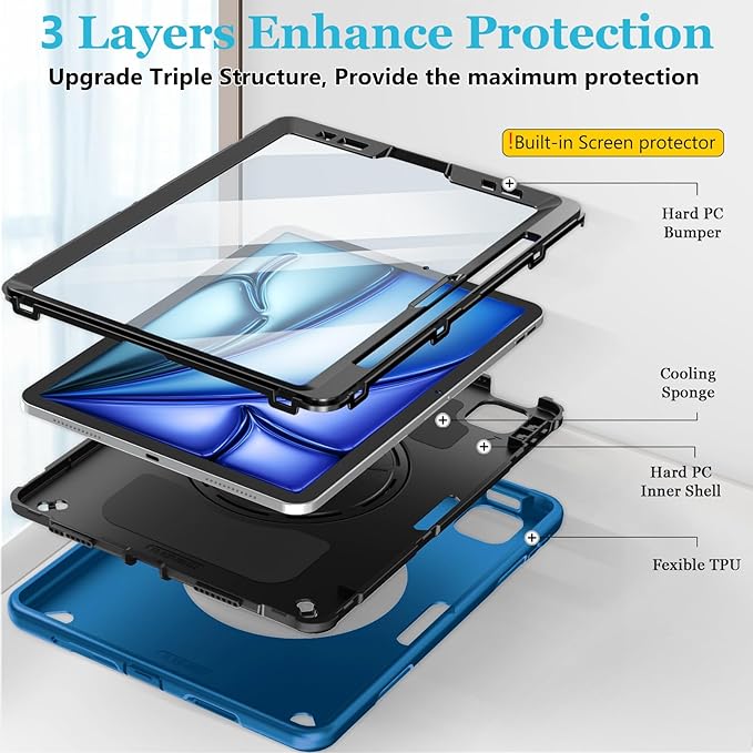 Case for iPad Air 11 M4 2026/ M3 2025/ M2 2024: TPU Cover for iPad Air 5th &amp 4th Generation 10.9 Inch (2020/2022) with Screen Protector- Stand- Handle- Shoulder Strap- Pencil Holder