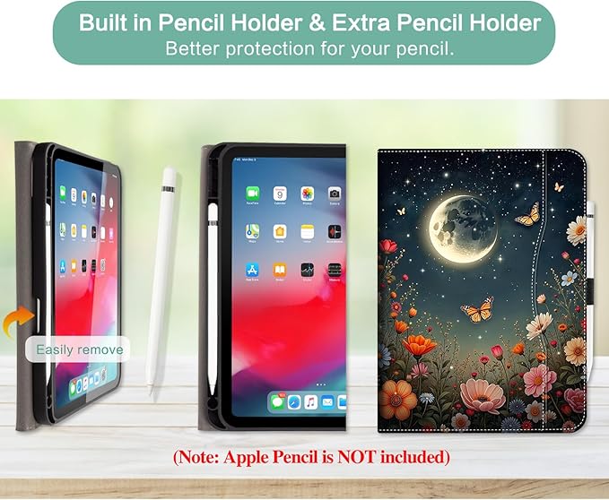 Vimorco Case for iPad (A16) 11th Generation 11 inch (2025)for iPad 10th Gen 10.9 inch (2022) Pencil Holder&ampHand Strap&ampPocketMultiple Stand Protector Folio CoverAuto Wake/SleepBlack Moon F